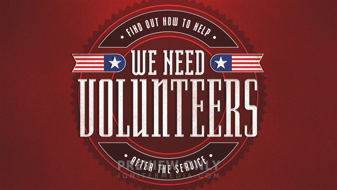 patriotic badge - we need volunteers